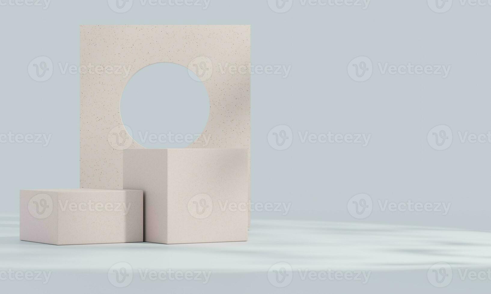 Brown and white pastel backdrop wall 3d render image mockup background of terrazzo podium in the circle. photo
