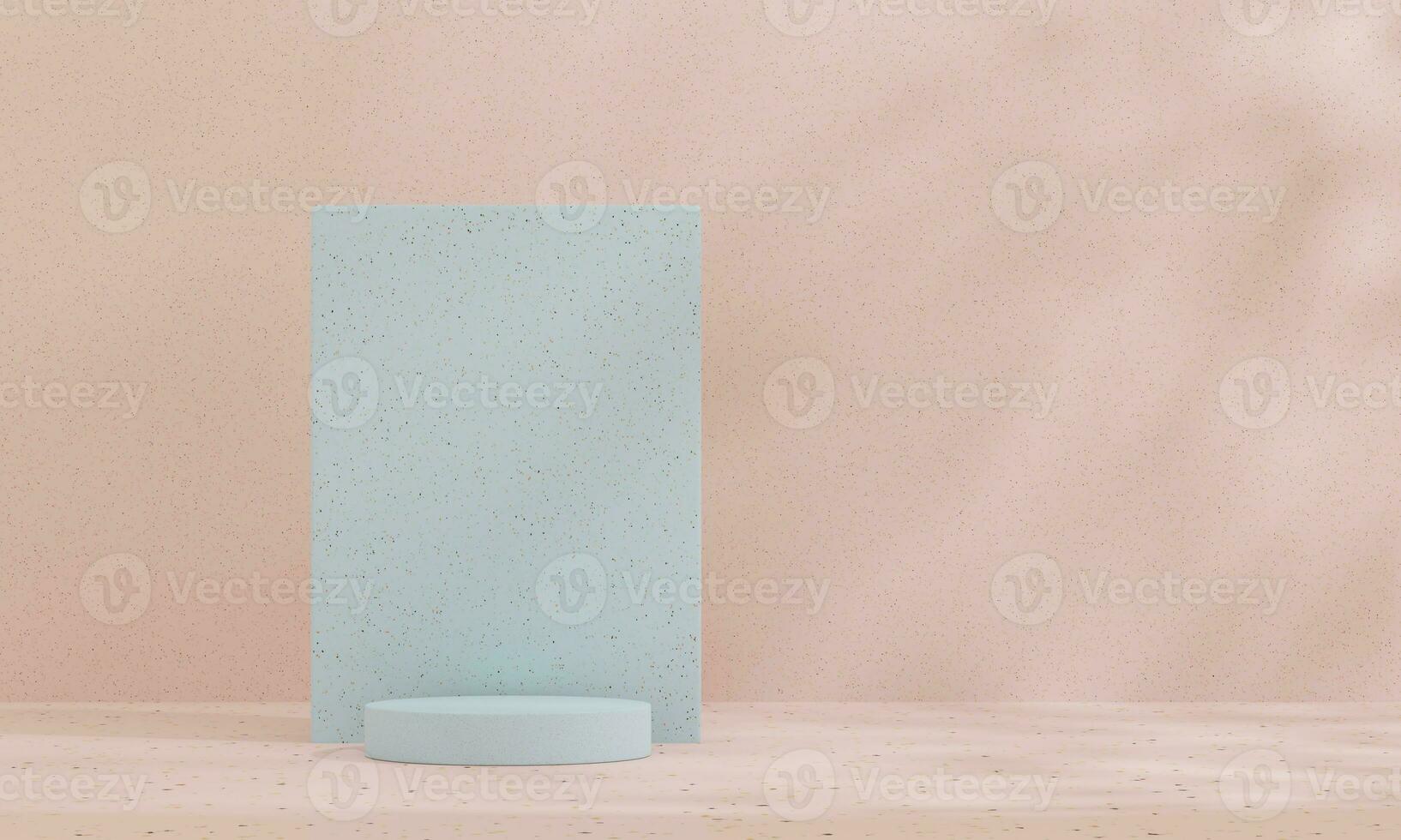 Brown and Blue pastel backdrop wall 3d render image mockup background of terrazzo podium photo