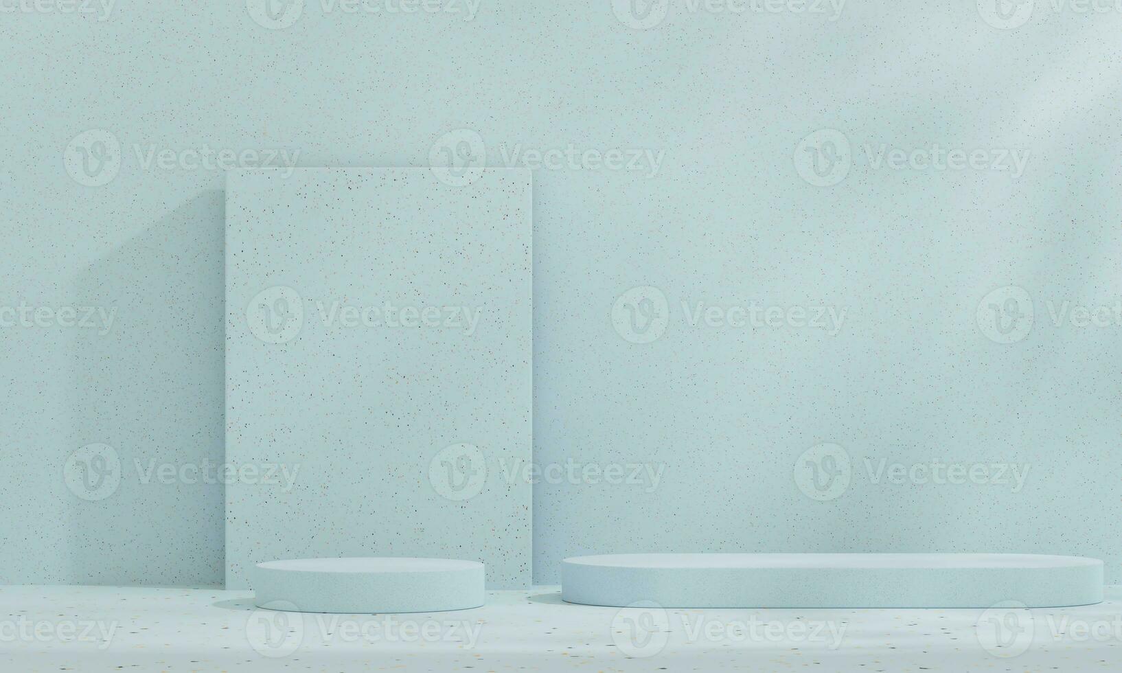 Blue pastel backdrop wall 3d render image mockup background of terrazzo podium. photo