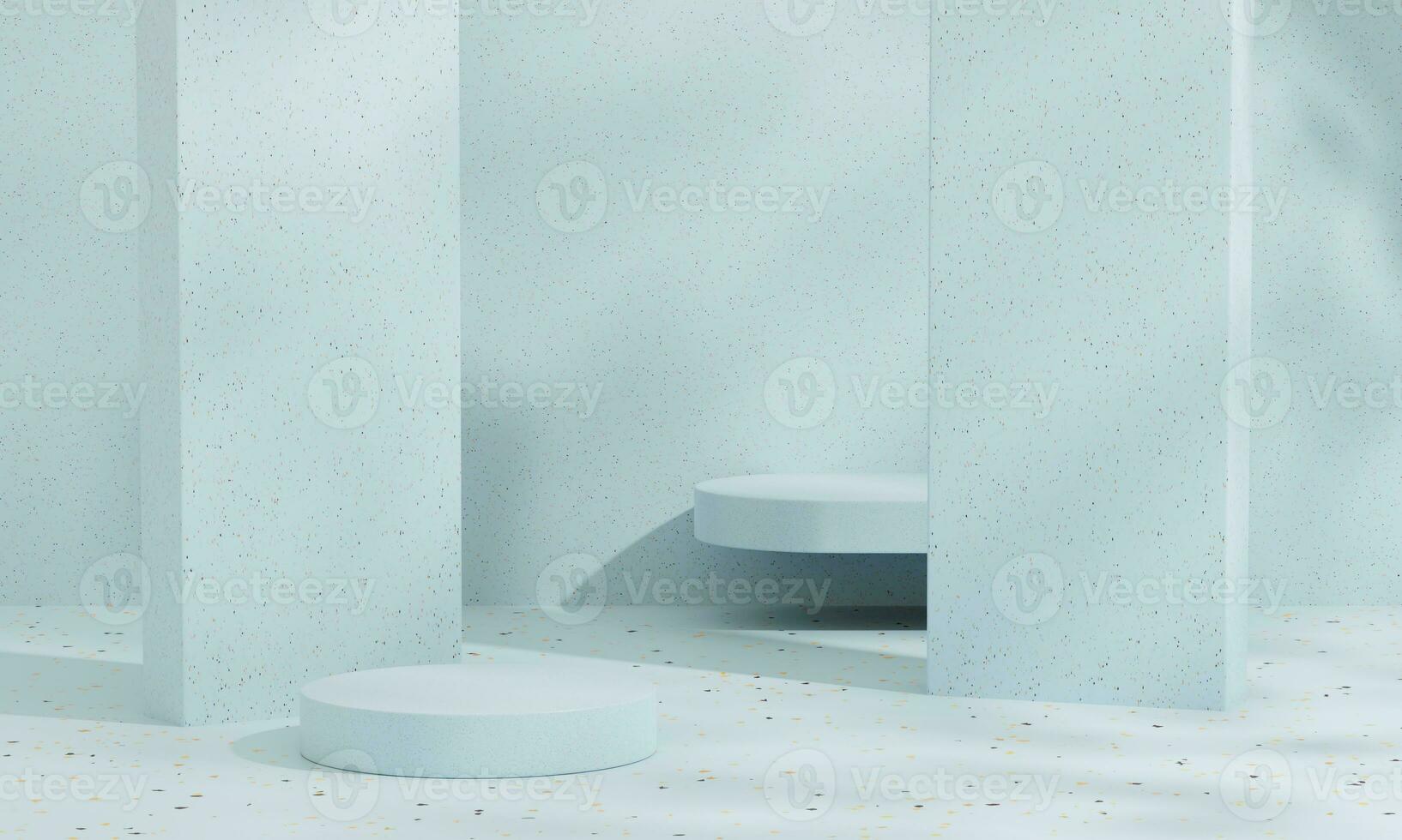 Blue pastel backdrop wall 3d render image mockup background of terrazzo podium. photo
