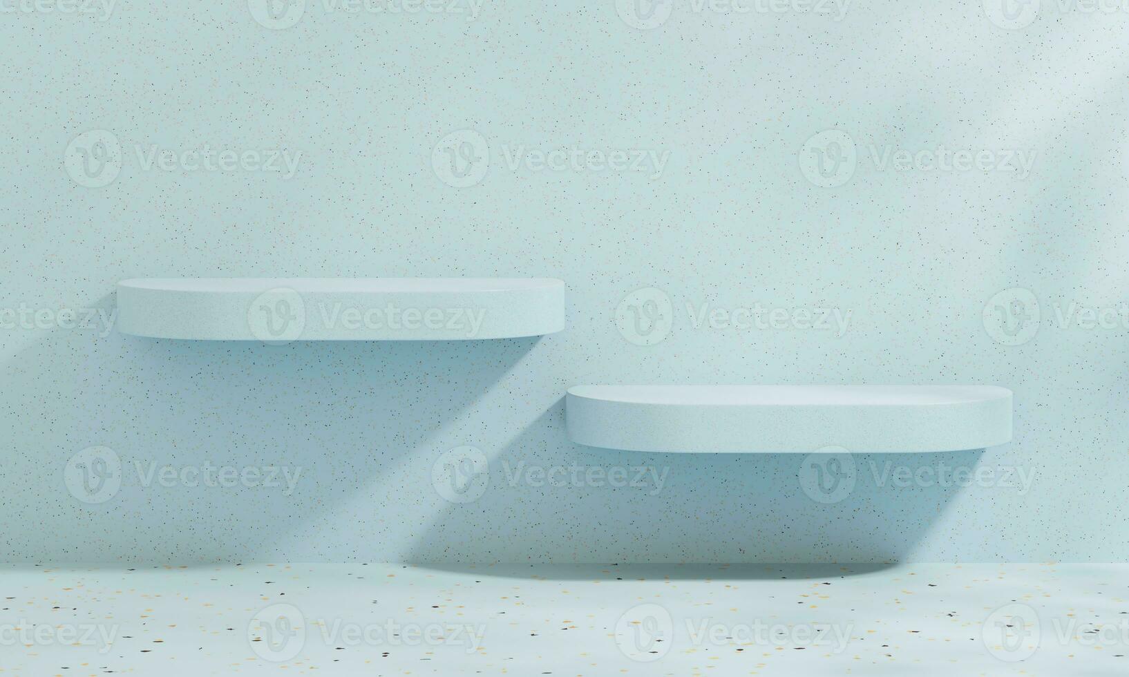 Blue pastel backdrop wall 3d render image mockup background of terrazzo podium. photo