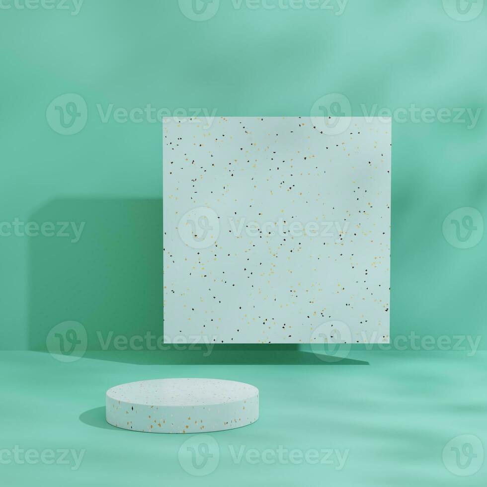 Blue and Green pastel backdrop wall 3d render image mockup background of terrazzo podium. photo
