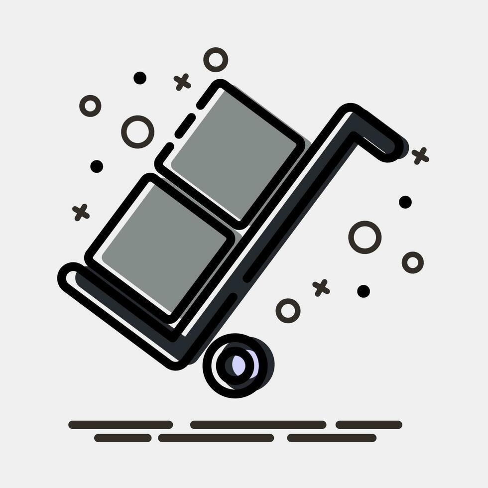 Icon use the trolley. Packaging symbol elements. Icons in MBE style. Good for prints, posters, logo, product packaging, sign, expedition, etc. vector