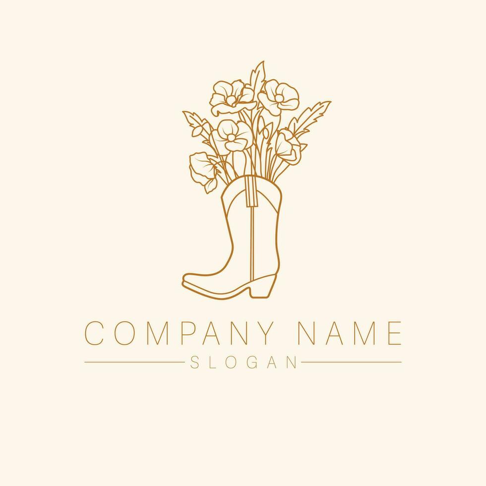 St. Stephen florist vector logo design. Cowboy boot with poppies logotype. Unique concept floral logo template.