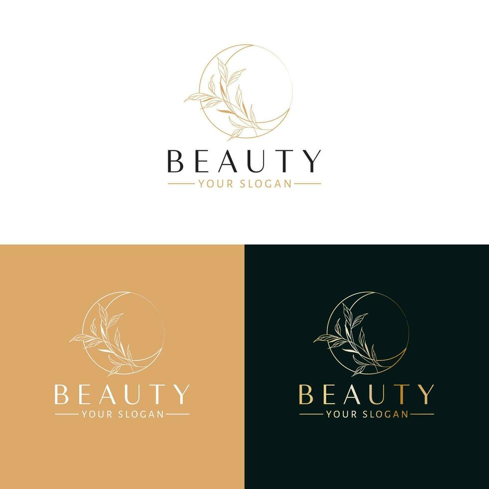 belleza vector logo diseño. creciente y flor logotipo Luna logo modelo.