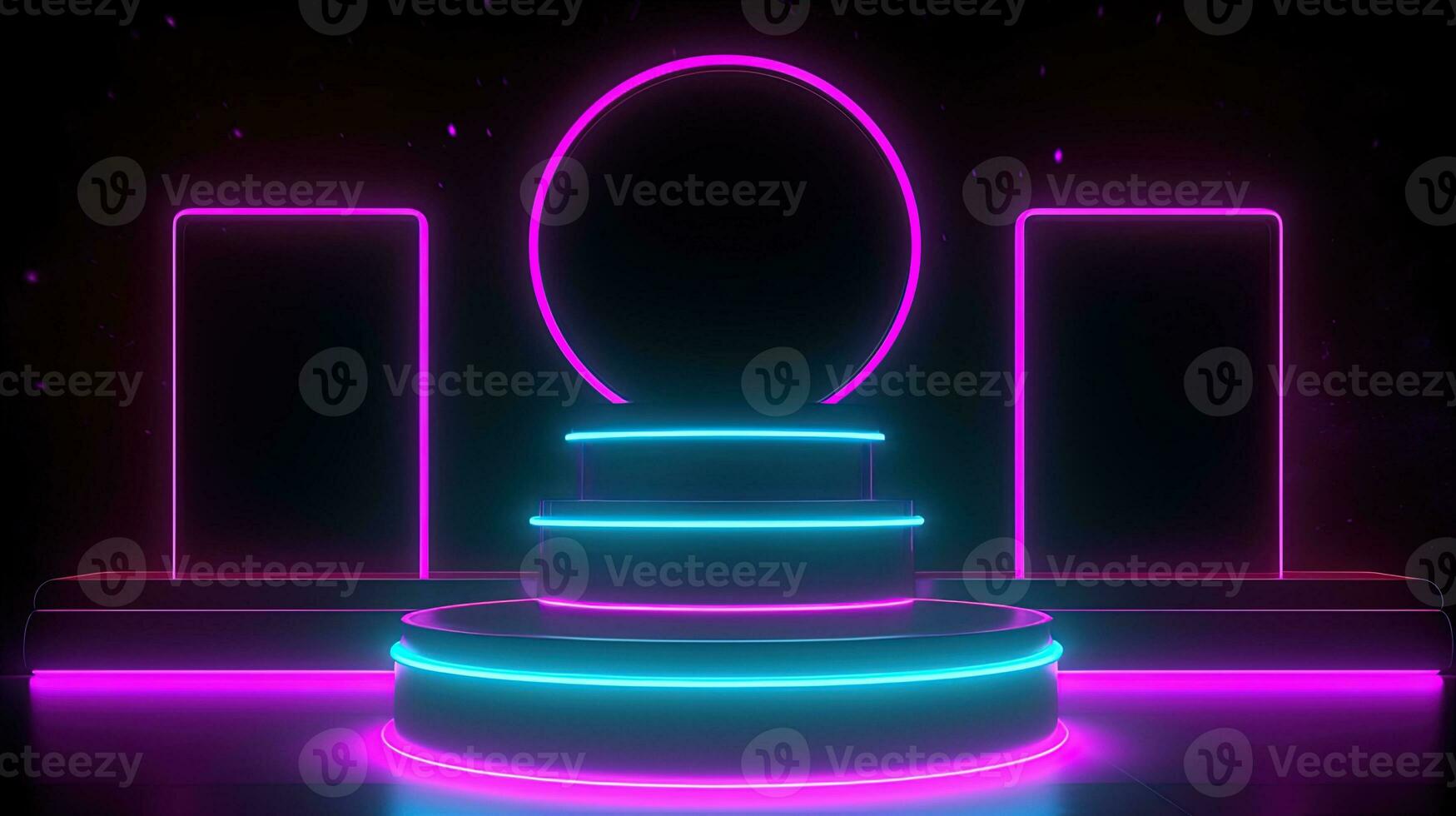 3D abstract background. Neon glowing podium. Empty scene for product presentation. photo