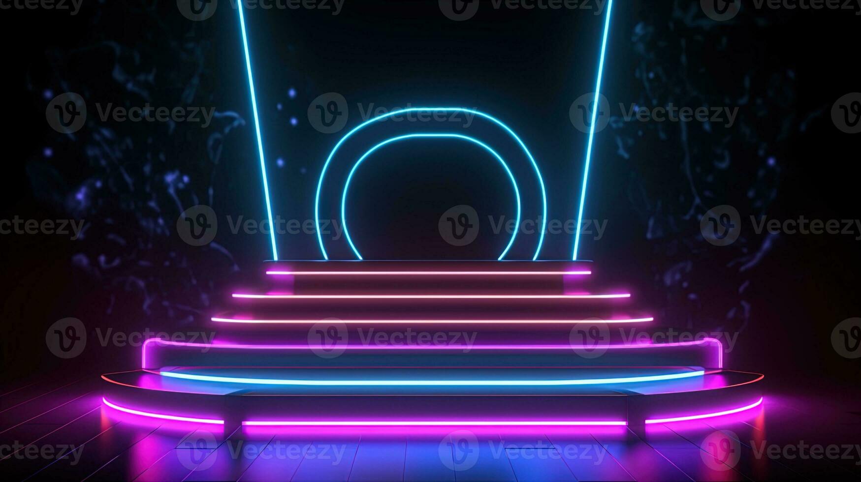 3D abstract background. Neon glowing podium. Empty scene for product presentation. photo