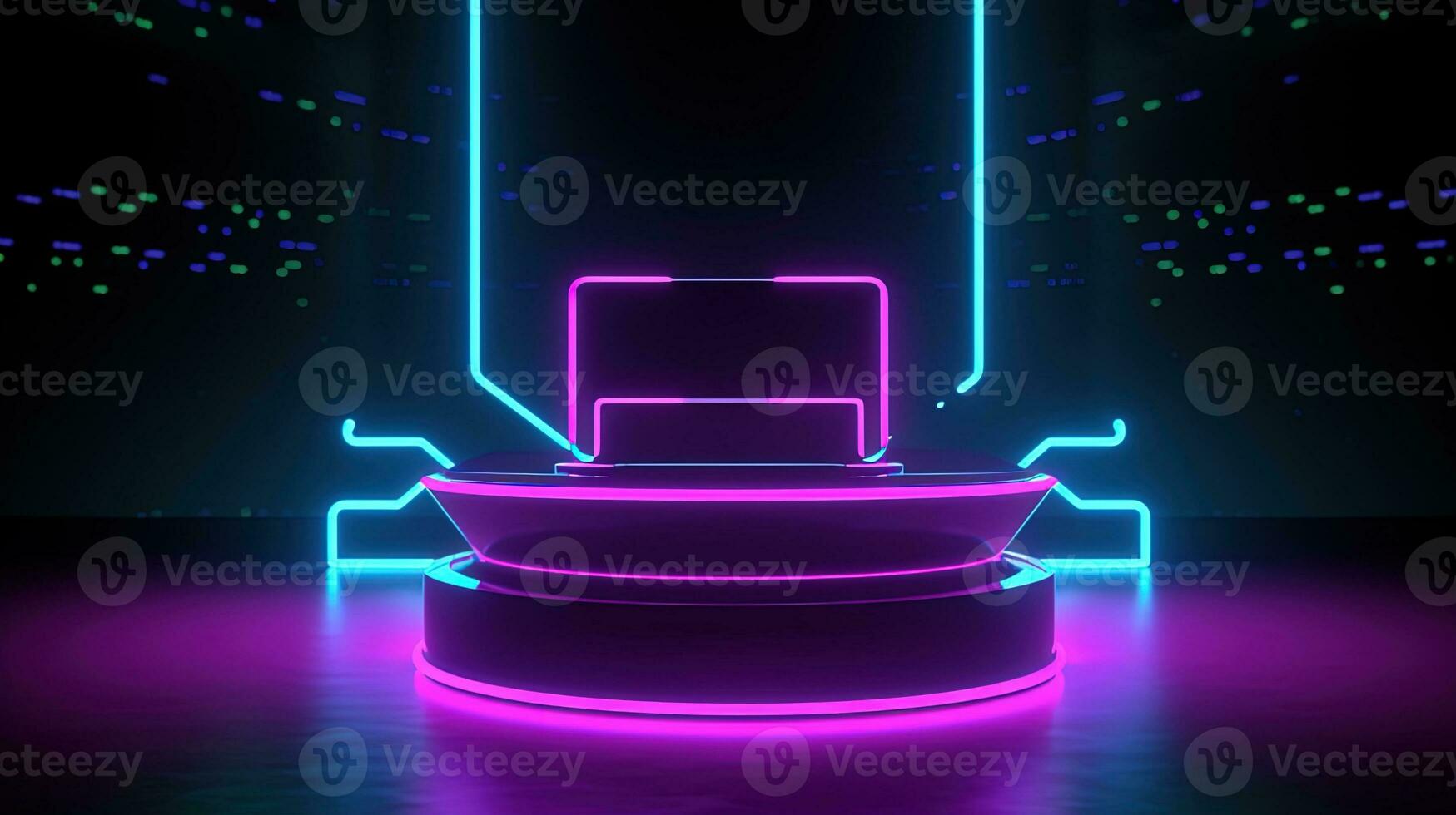 3D abstract background. Neon glowing podium. Empty scene for product presentation. photo