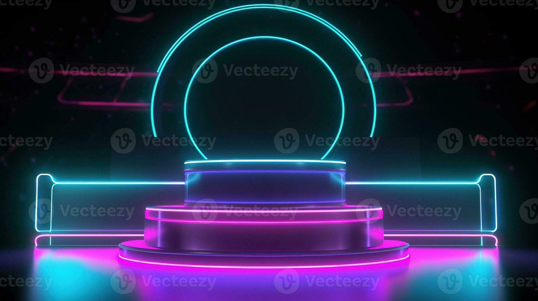 3D abstract background. Neon glowing podium. Empty scene for product presentation. photo