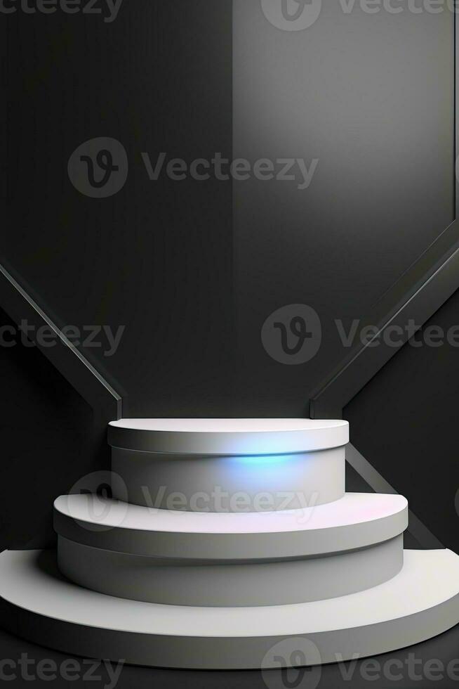 Abstract round podium illuminated with neon light. Award ceremony concept. Stage backdrop. Vector illustration photo