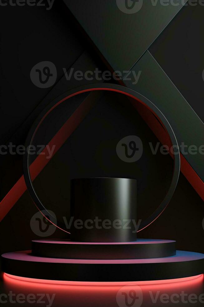 Abstract round podium illuminated with neon light. Award ceremony concept. Stage backdrop. Vector illustration photo