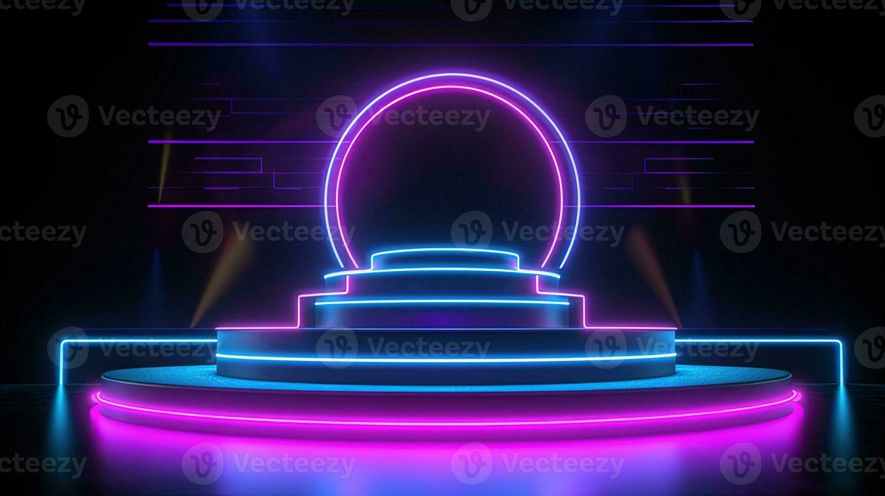 3D abstract background. Neon glowing podium. Empty scene for product presentation. photo