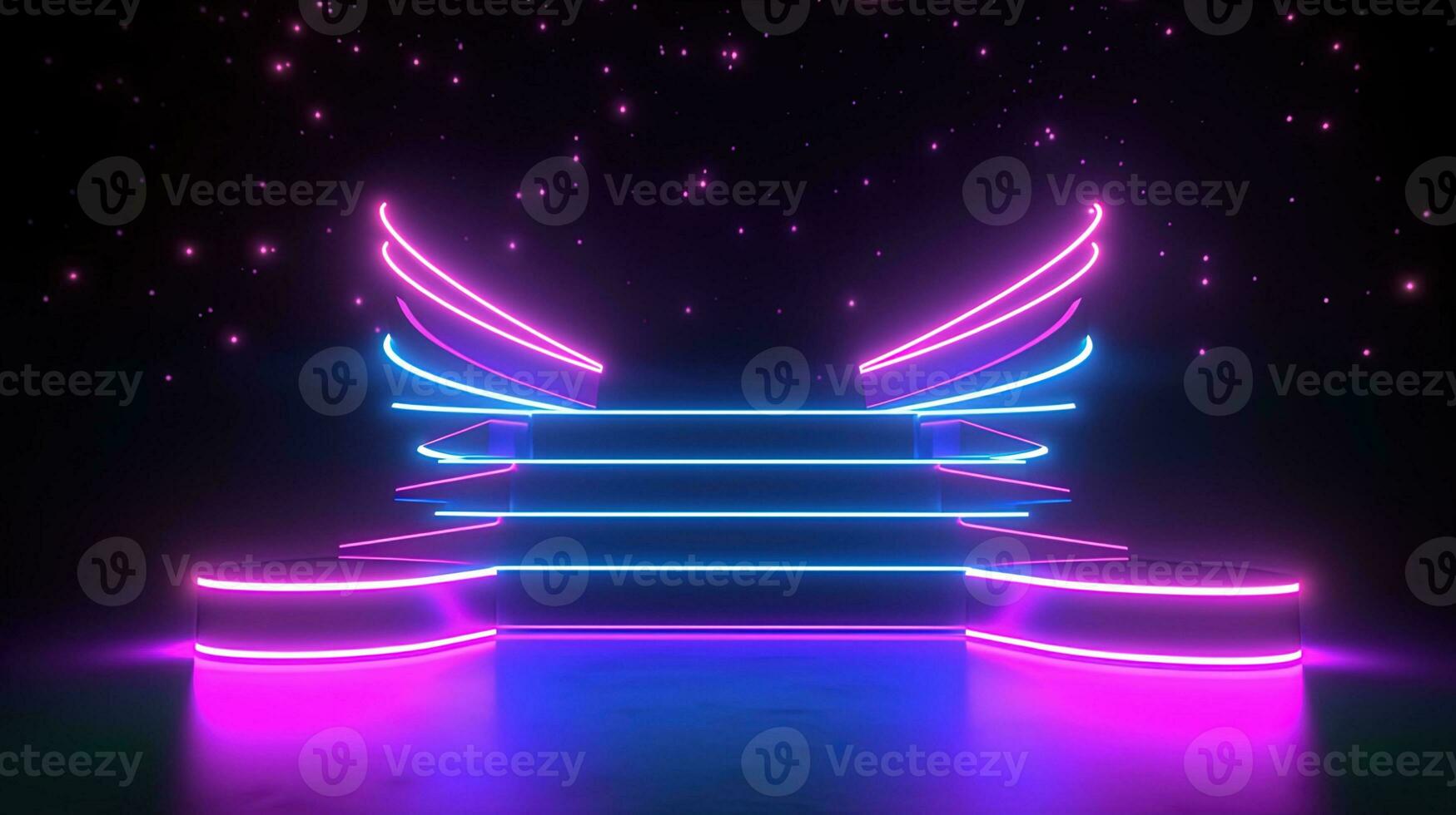3D abstract background. Neon glowing podium. Empty scene for product presentation. photo