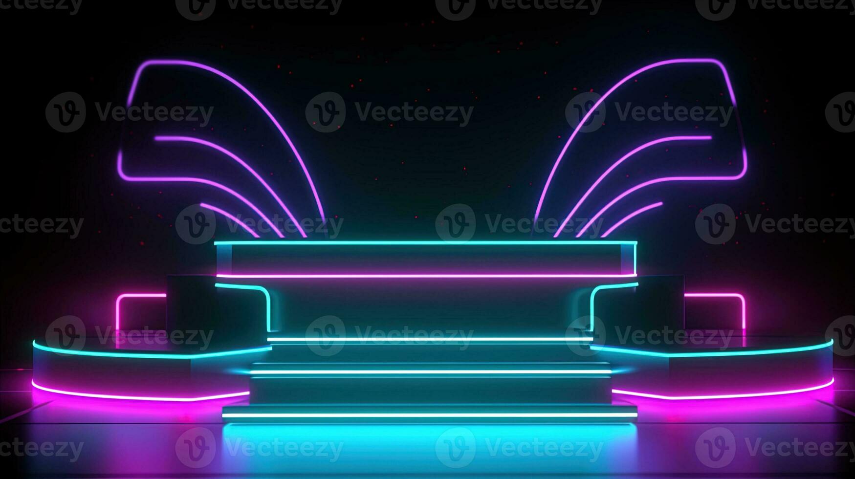 3D abstract background. Neon glowing podium. Empty scene for product presentation. photo