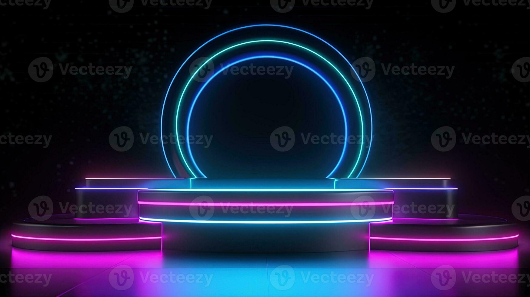 3D abstract background. Neon glowing podium. Empty scene for product presentation. photo