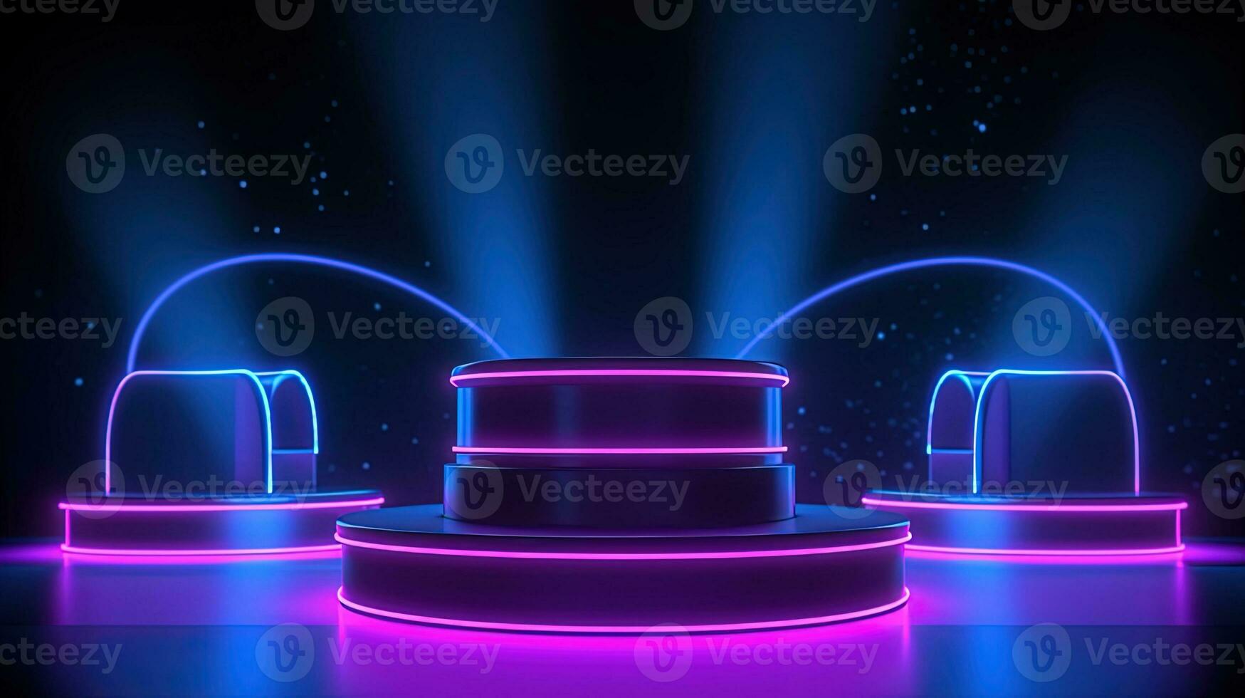 3D abstract background. Neon glowing podium. Empty scene for product presentation. photo