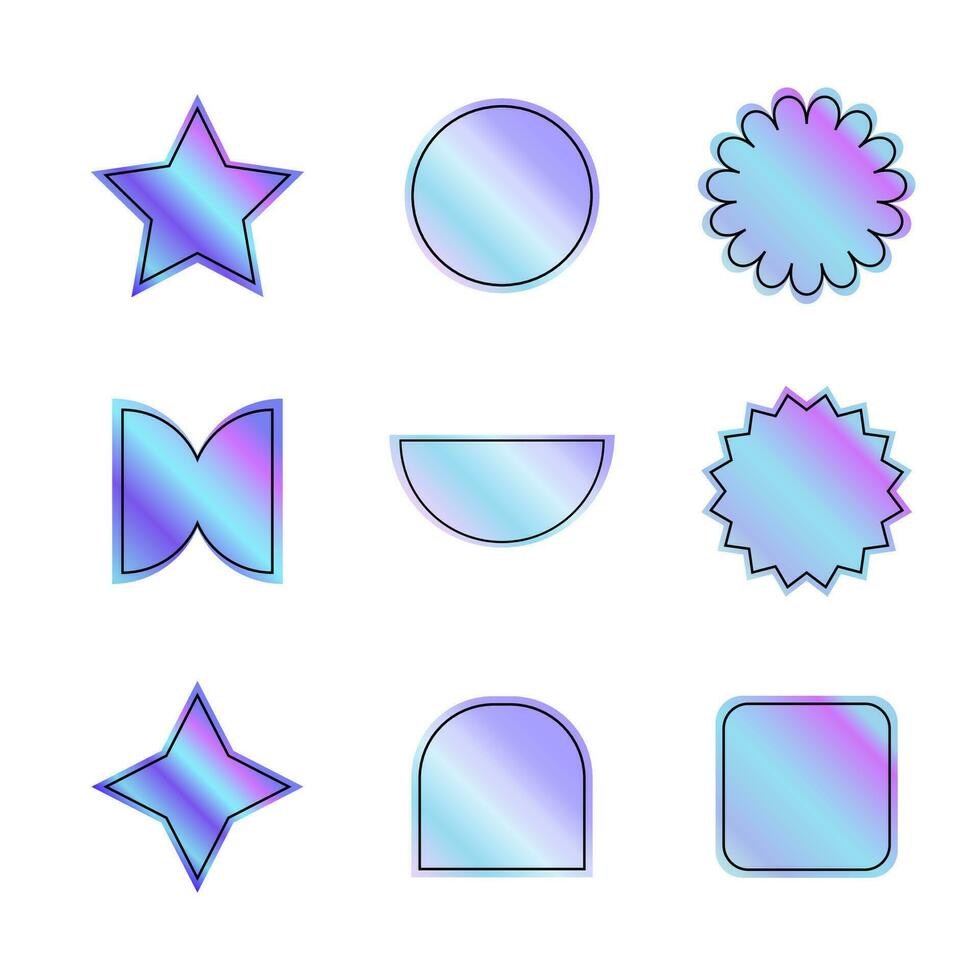 Gradient Sticker Bundle shape, Geometric shape sticker, holographic gradient vector