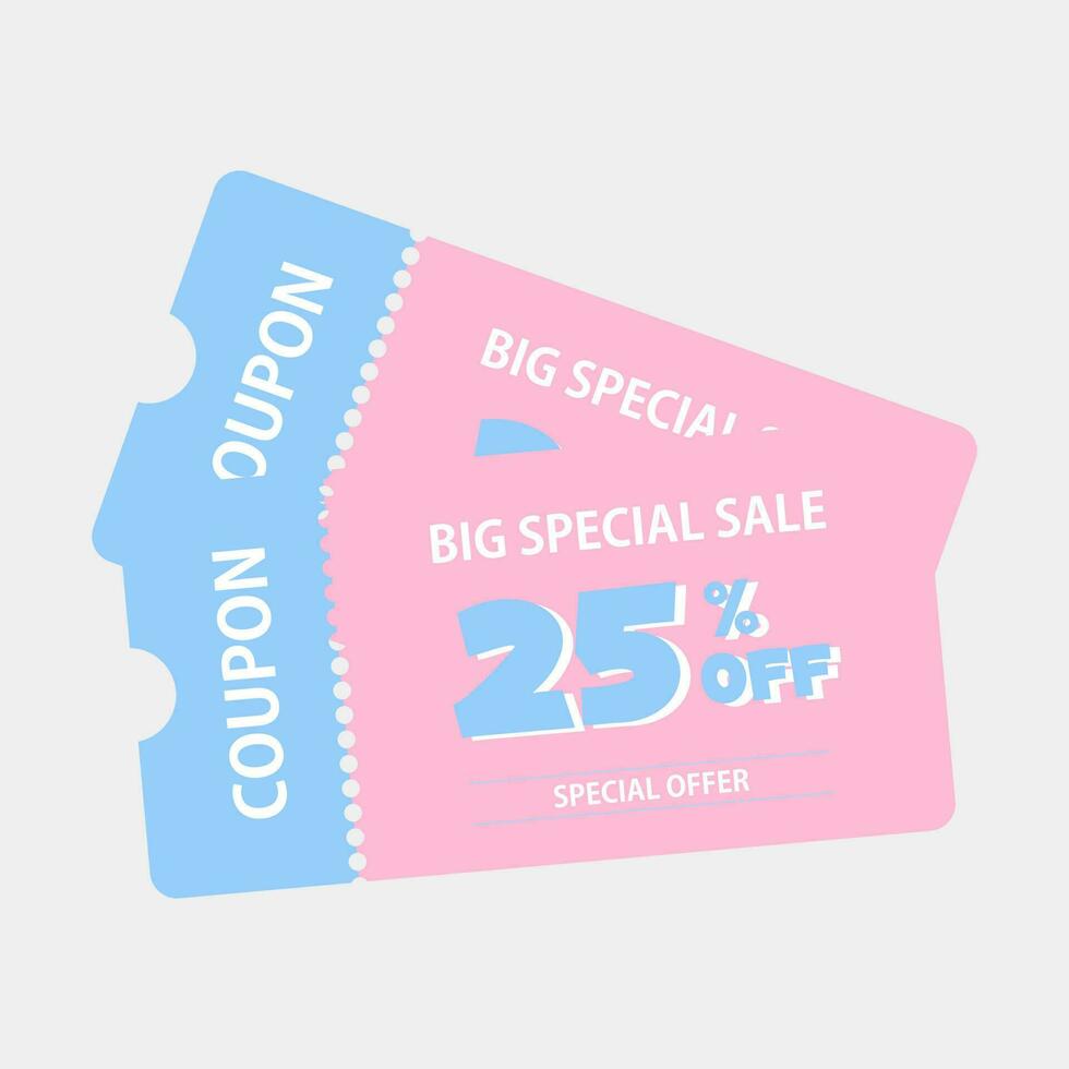 coupon promotion illustration, big special sale 25 percent coupons, discount coupon, gift voucher, coupon book. vector