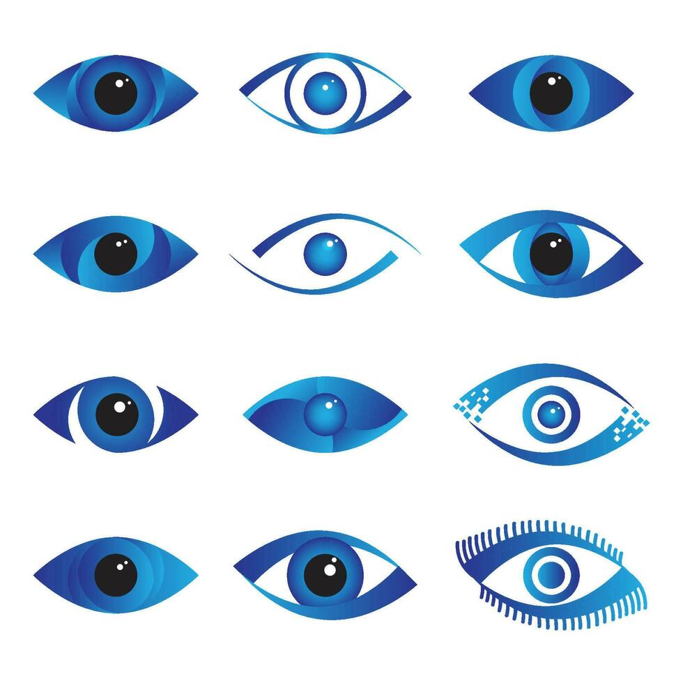 Set of Blue Eye Logo, Icon. Vector illustration.