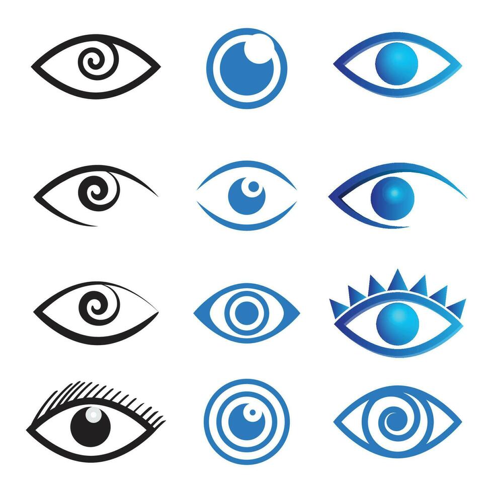negro y azul ojo logo, icono colocar. vector