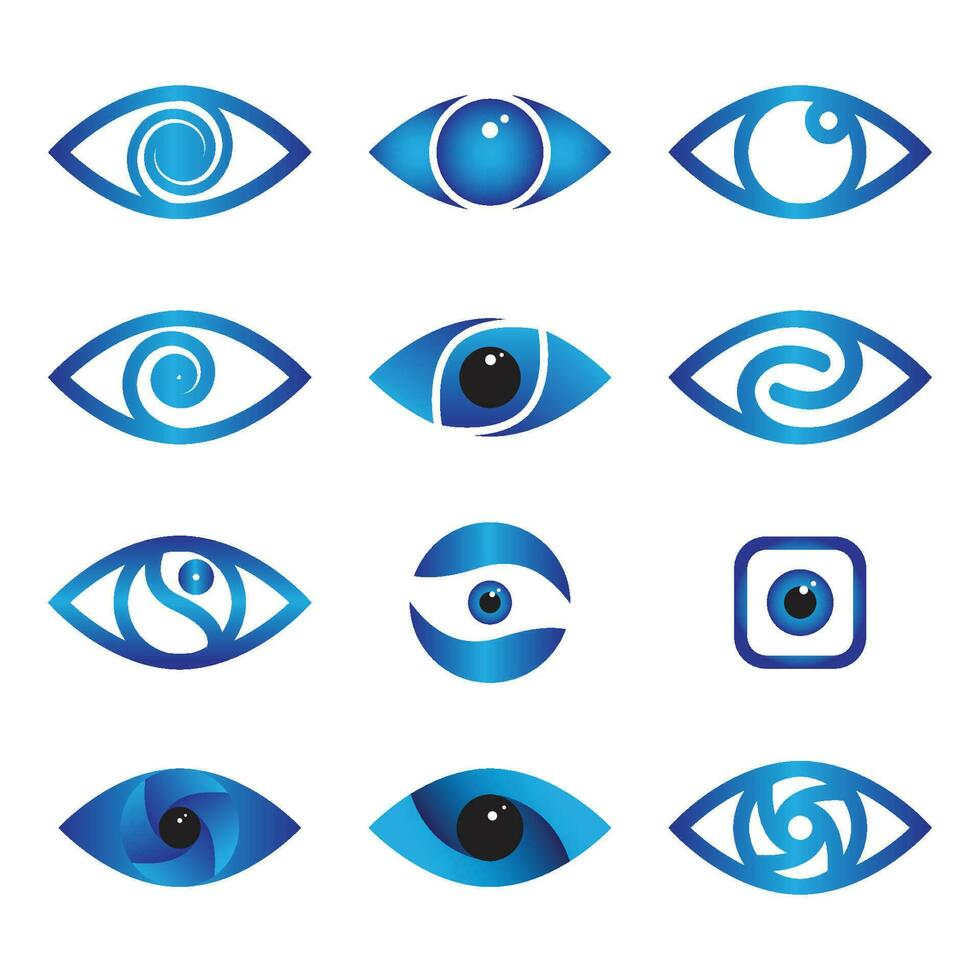 Set of Blue Eye Logo, Icon. Vector illustration.