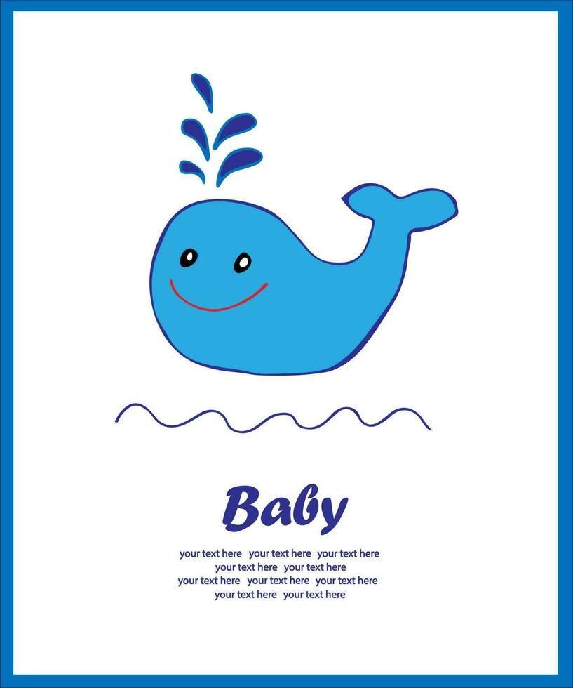 alegre ballena con salpicaduras de agua. ilustración. linda tarjeta postal. vector