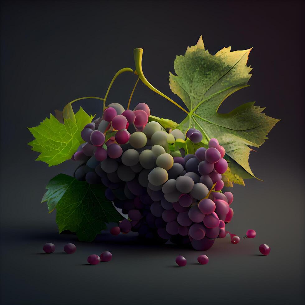 Grapes with leaves on a dark background. illustration., Image photo
