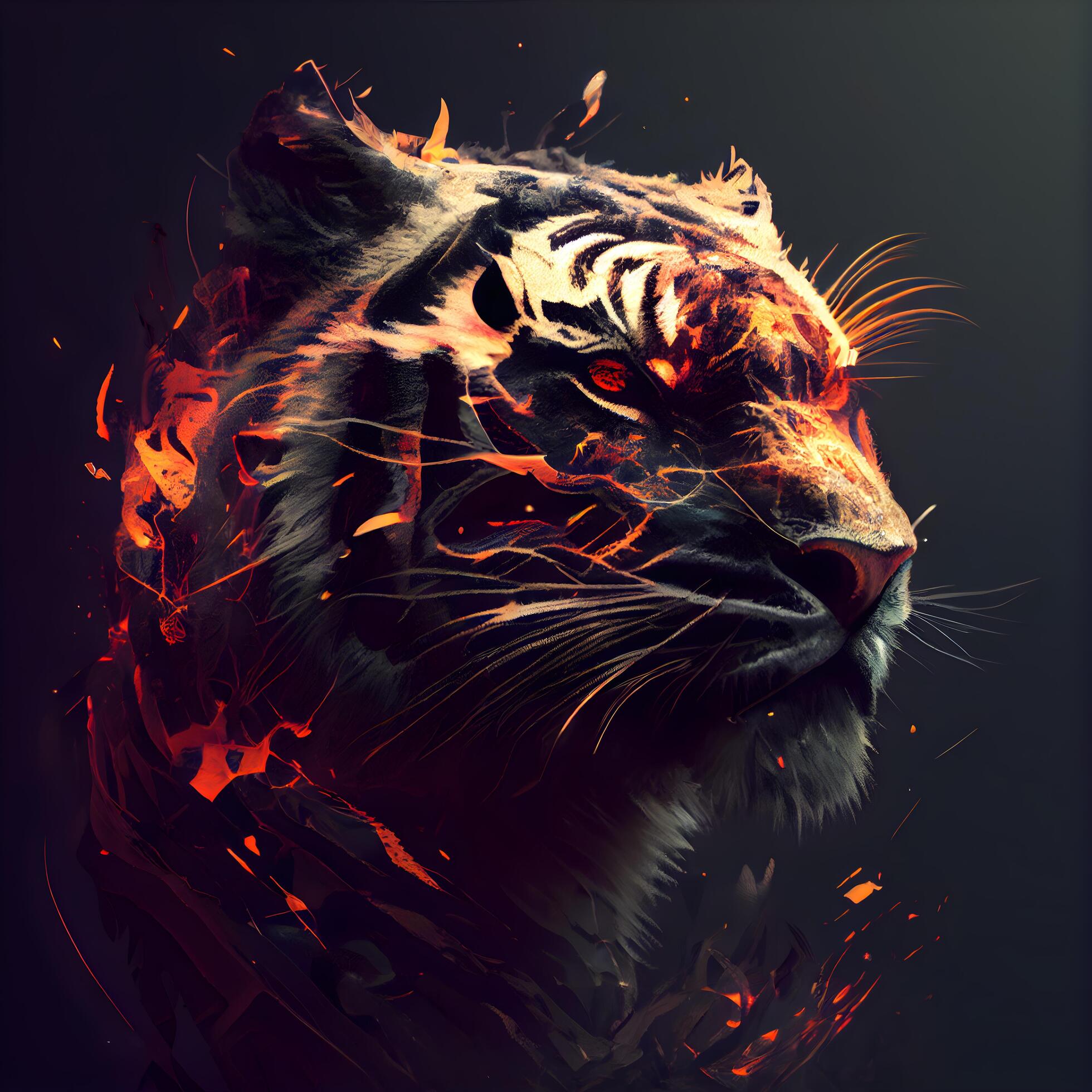 Tiger roar red fire and smoke background. Generative AI Stock Illustration