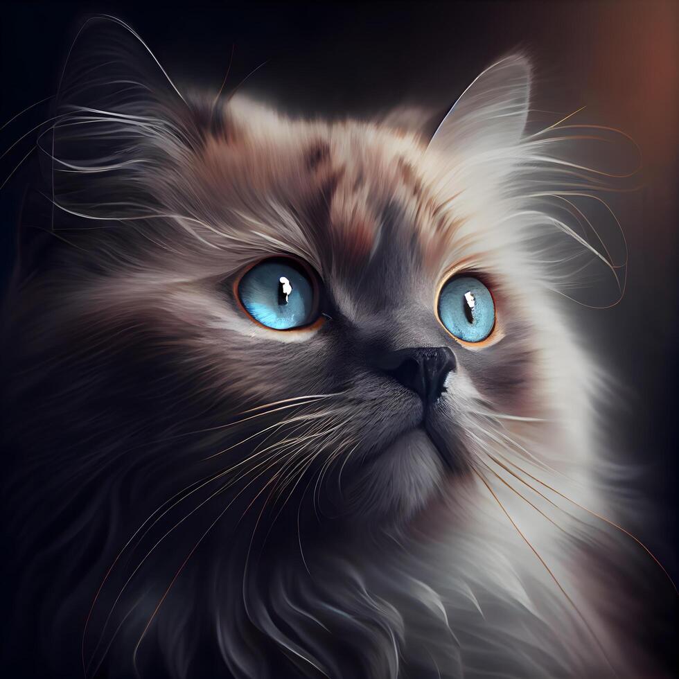 Portrait of a beautiful cat with blue eyes on a black background., Image photo