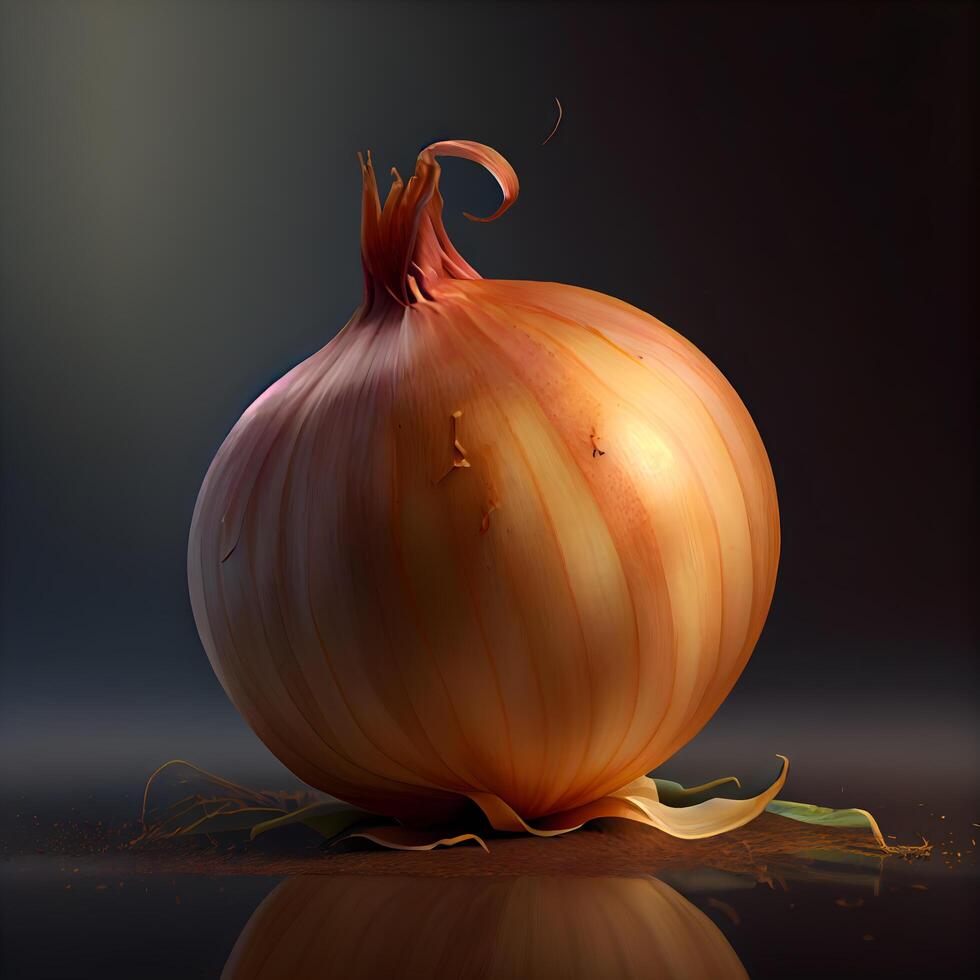 cebolla en un oscuro antecedentes. 3d representación, 3d ilustración., ai generativo imagen foto