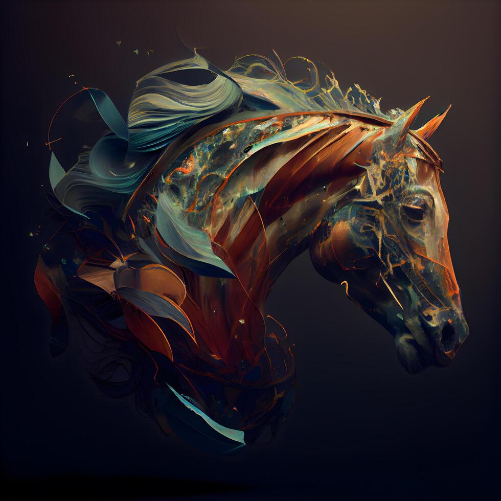 Horse head with abstract ornament on dark background. illustration., Image photo