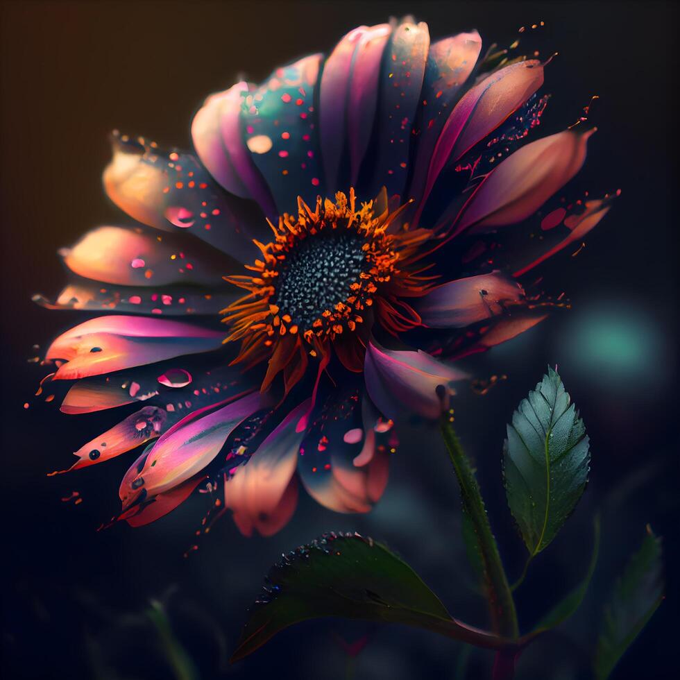 Beautiful flowers on a dark background. Digital painting. 3d rendering., Image photo