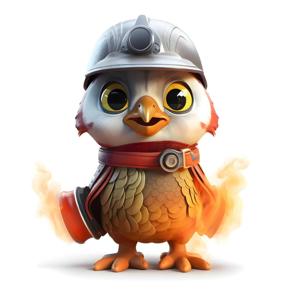 Cute owl with helmet and bulletproof vest. 3D illustration, Image photo