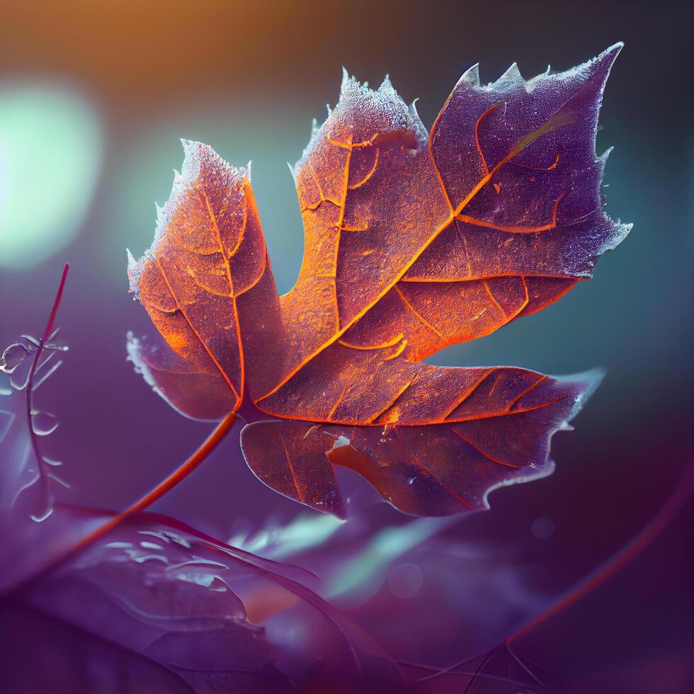 Colorful autumn maple leaf on dark background with bokeh effect, Image photo