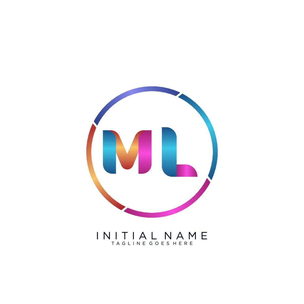 letra ml colorido logo prima elegante modelo vector