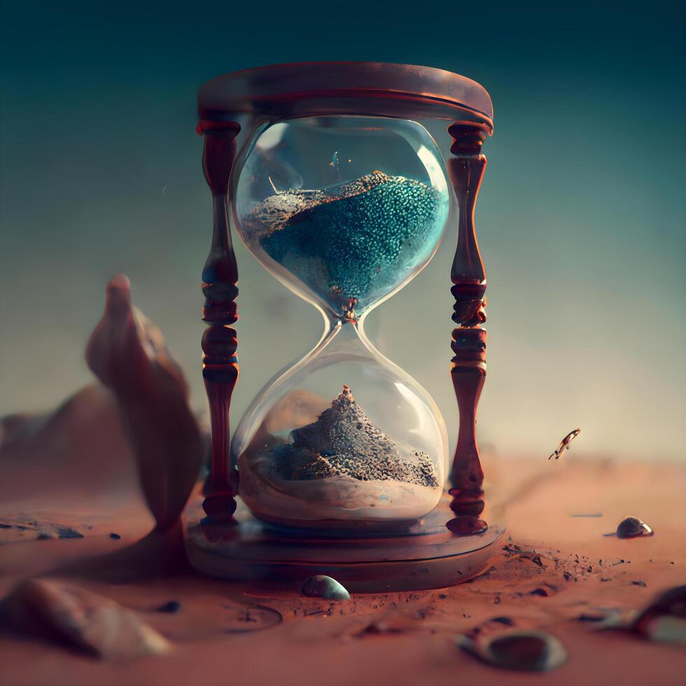 Hourglass with sand on the background of the ancient map. Time concept, Image photo