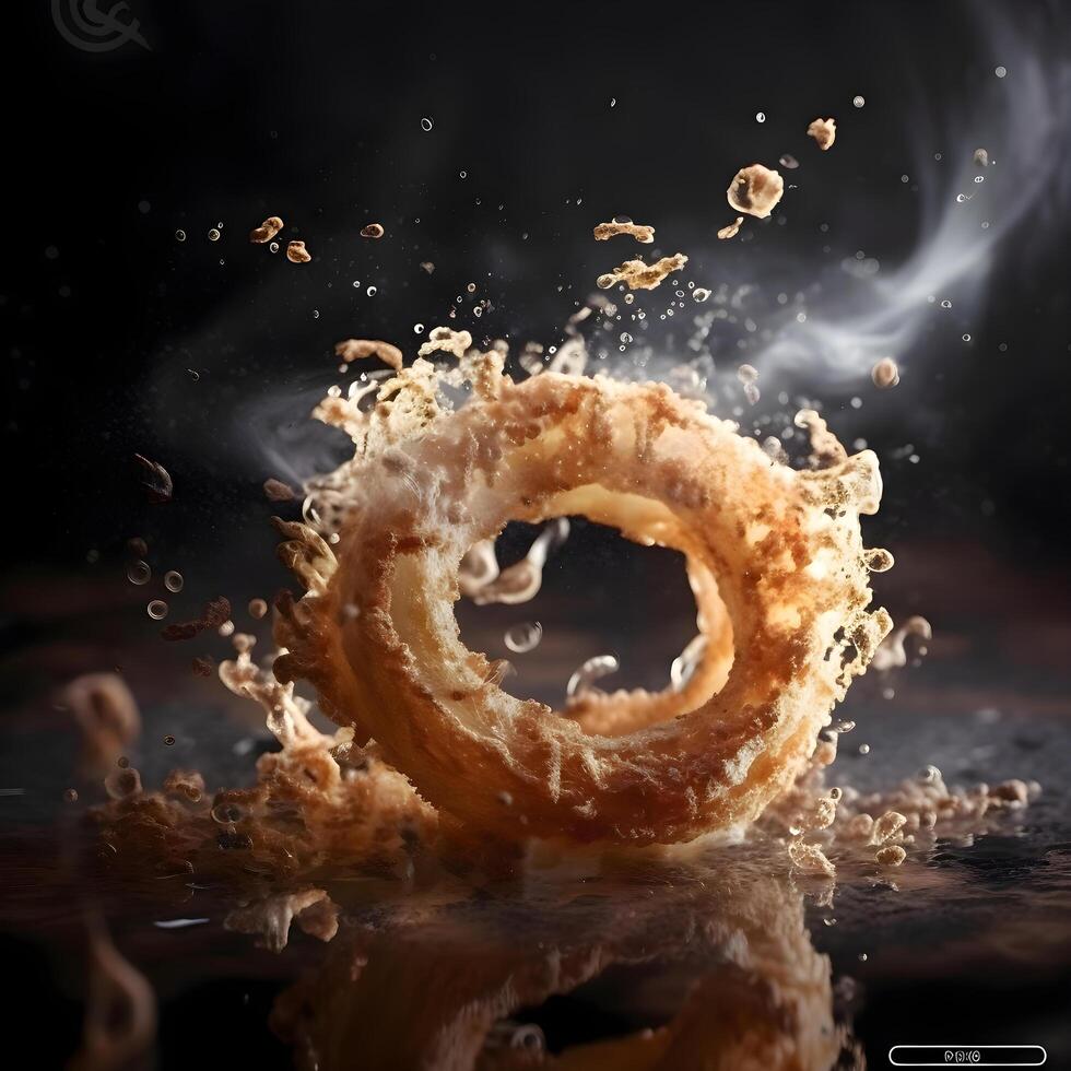 splash of juice in the form of a ring on a dark background, Image photo