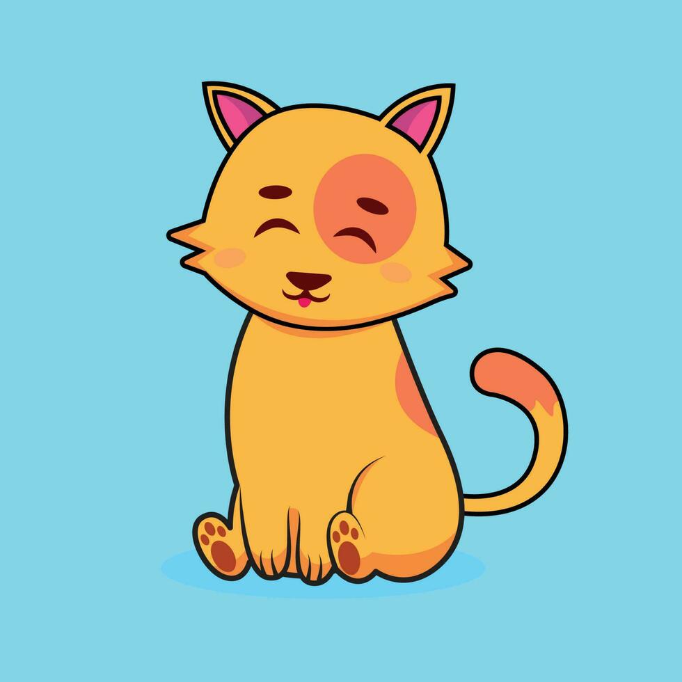 vector cute cat brown color on blue background