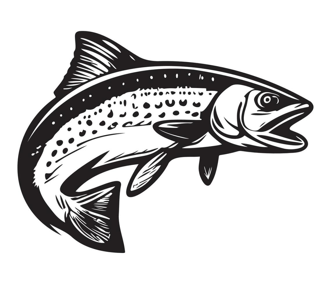 Trout Fish, trout jumping icon, Freshwater Salmon catch emblem, Fish jump sign vector