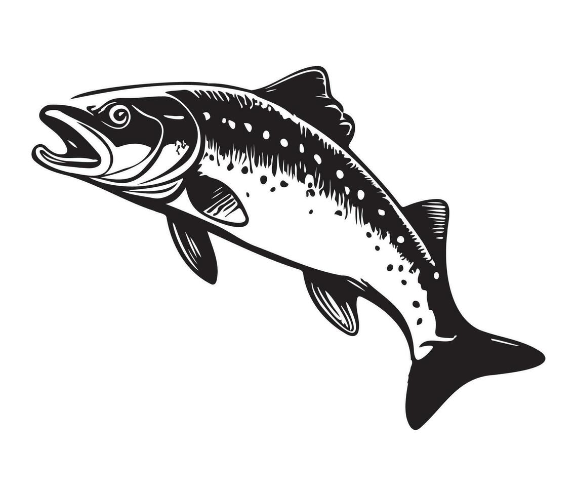 Trout Fish, trout jumping icon, Freshwater Salmon catch emblem, Fish jump sign vector