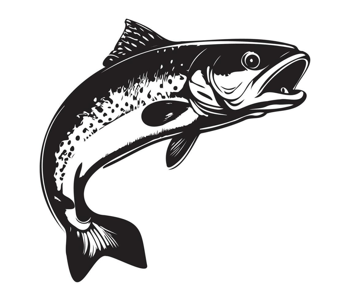 trucha pez, trucha saltando icono, agua dulce salmón captura emblema, pescado saltar firmar vector