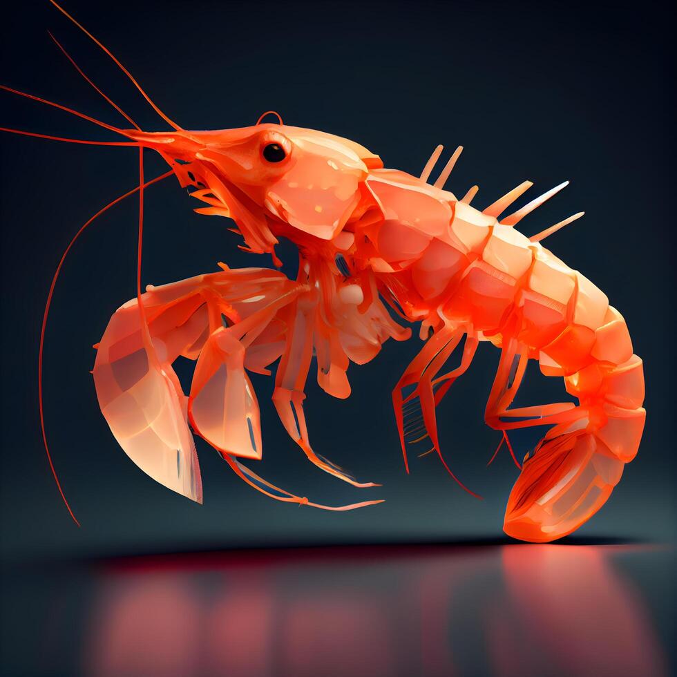 Shrimp on a dark background. 3d render. Illustration., Image photo