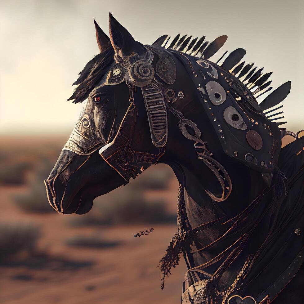 Horse in the desert. Vintage style. 3d rendering., Image photo