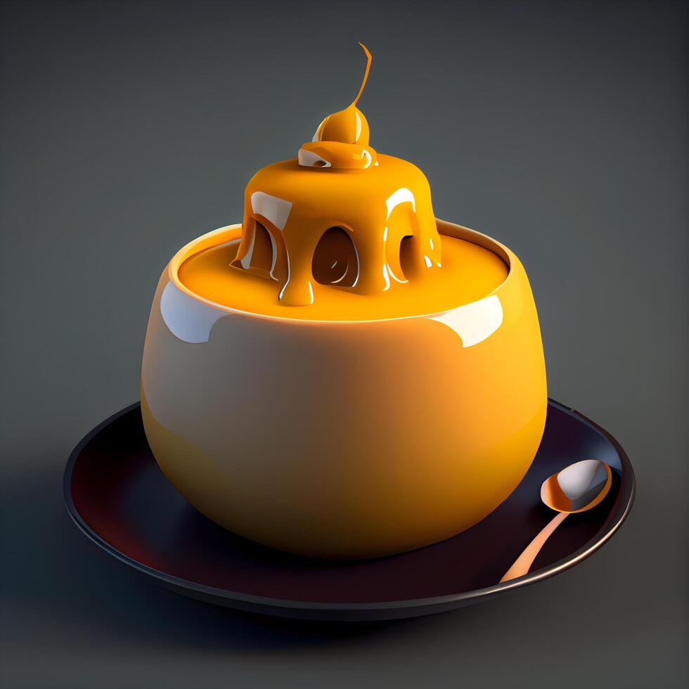Cup of coffee with cream on dark background. 3d illustration, Image photo