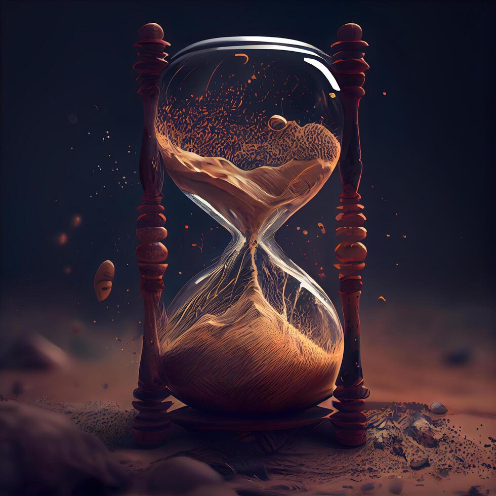 reloj de arena con fluido arena. 3d ilustración. hora concepto