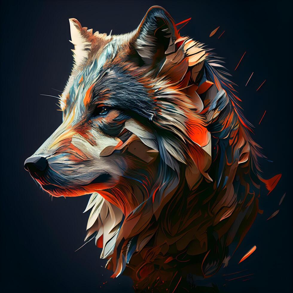 Hand drawn portrait of a fox on dark background. illustration., Image photo