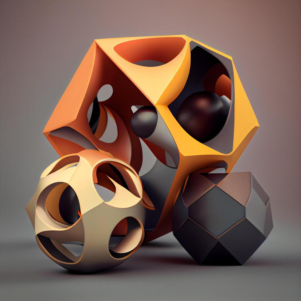 3d illustration of abstract geometric shape made of polygonal shapes, Image photo