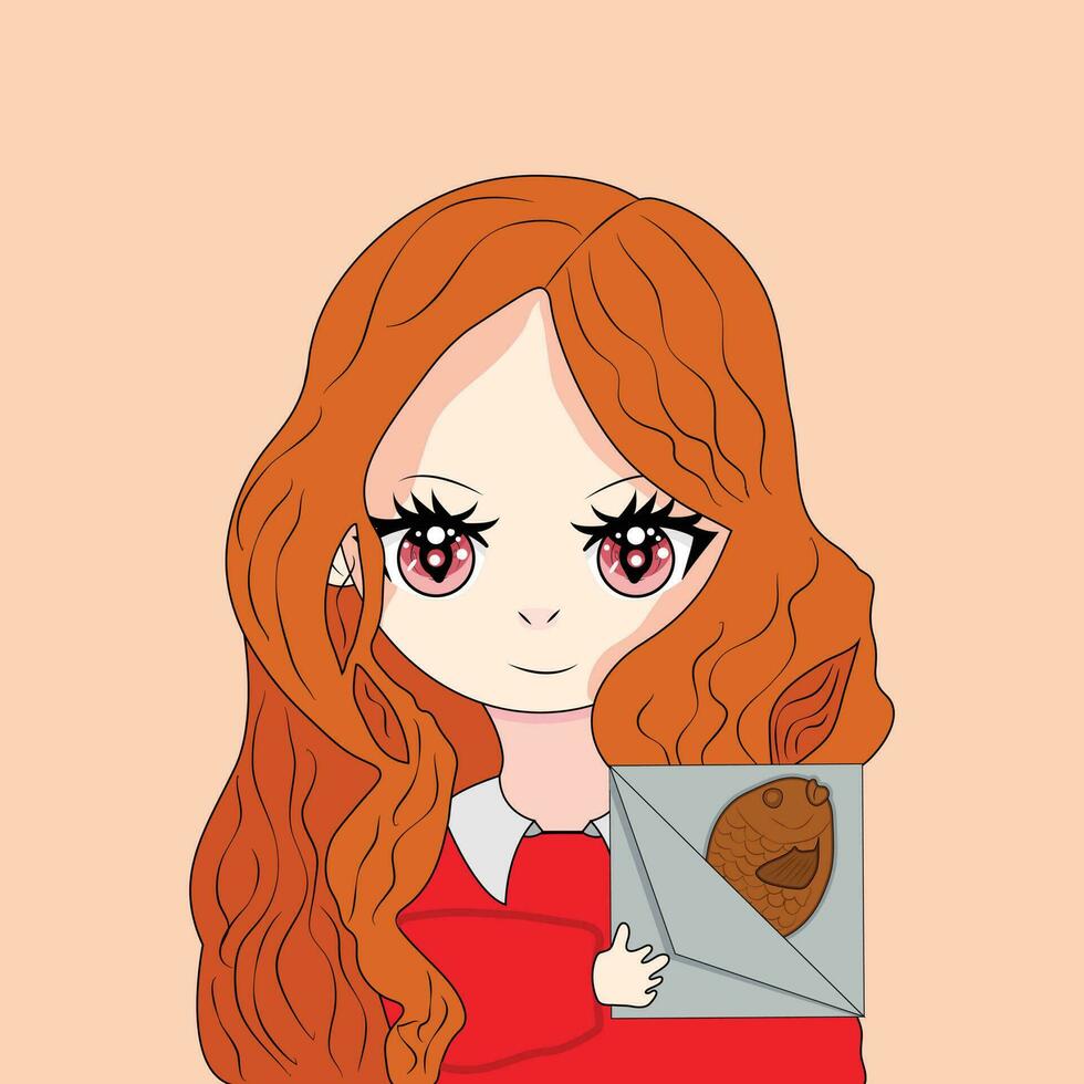 Vector illustration of a cute girl Drawn with kawaii chibi style.