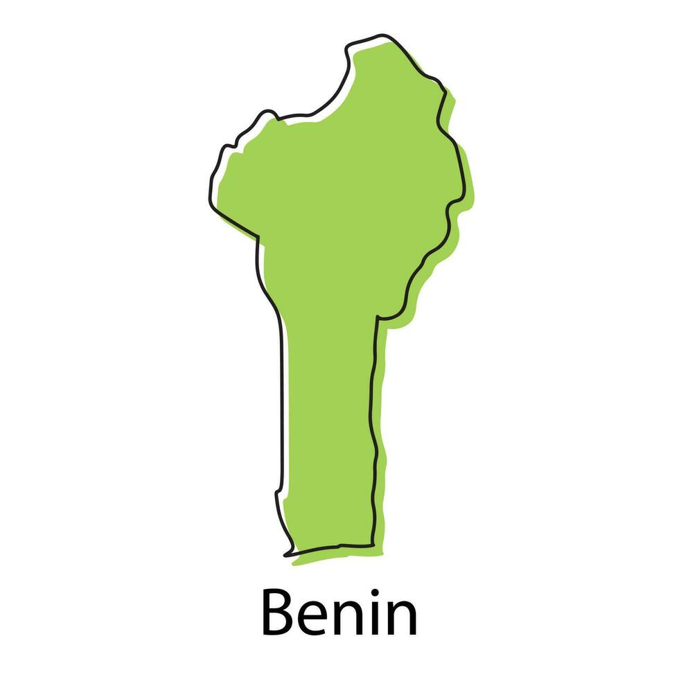 benin mapa - sencillo mano dibujado estilizado concepto con bosquejo negro línea contorno contorno. país frontera silueta dibujo vector ilustración