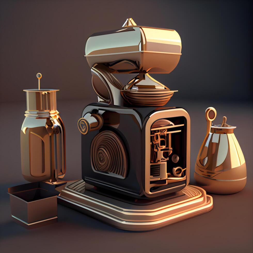 Retro coffee machine and coffee cup. 3d render illustration., Image photo